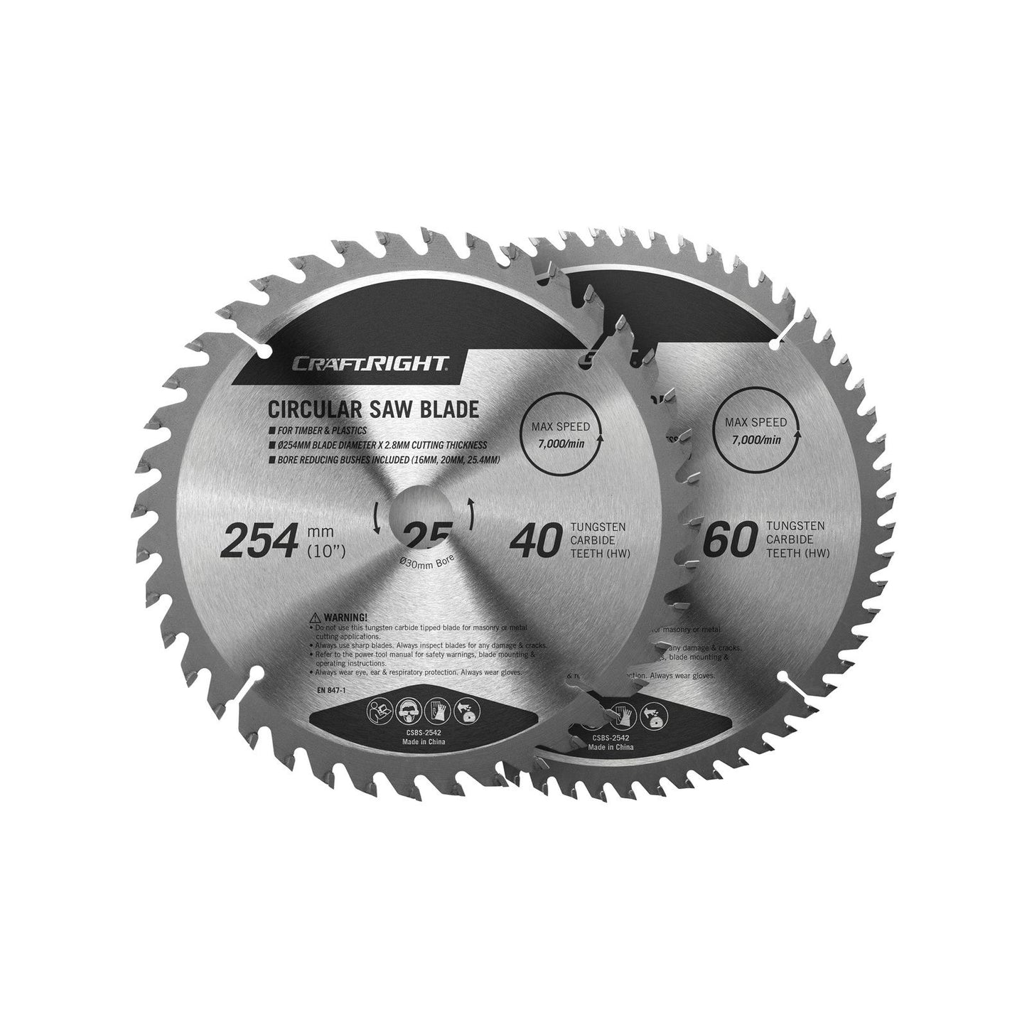 Craftright Circular Saw Blade Set - 254mm - 40 & 60 T - 2 Pack