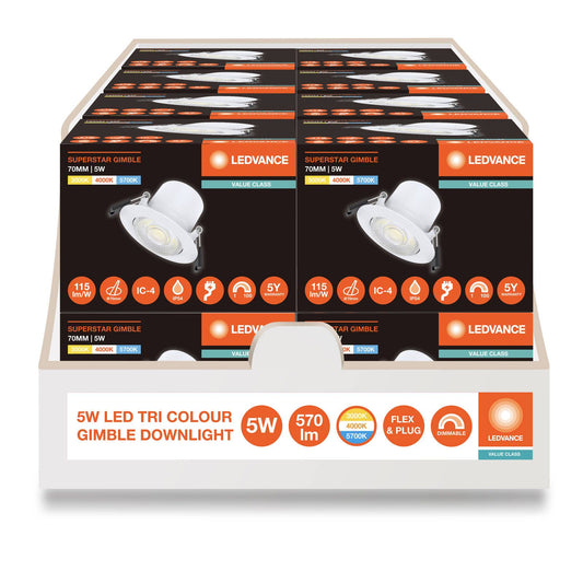 Ledvance Downlight Gimble LED - 70mm - Tri Colour - 5W - Dimmable - IP54