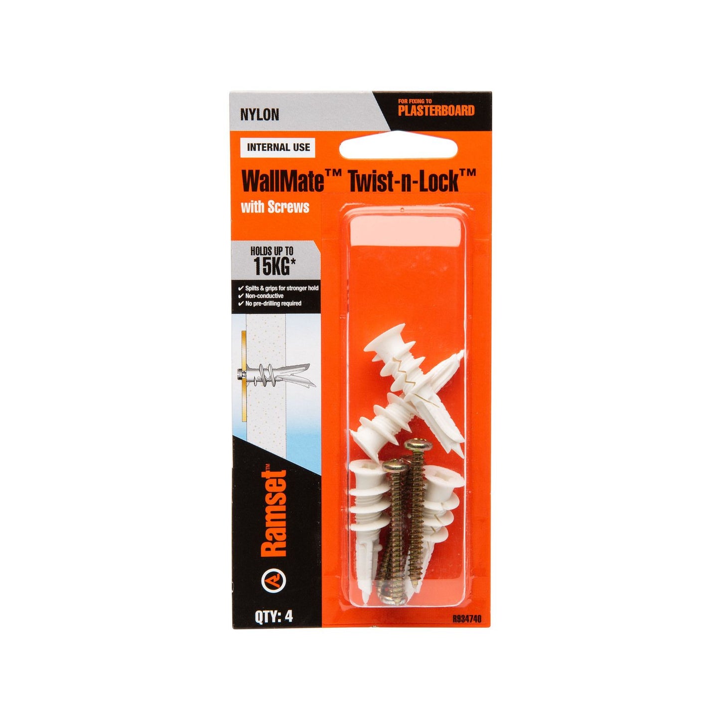 Ramset Wallmate Twist N Lock - 13 x 40mm - 4 Pack