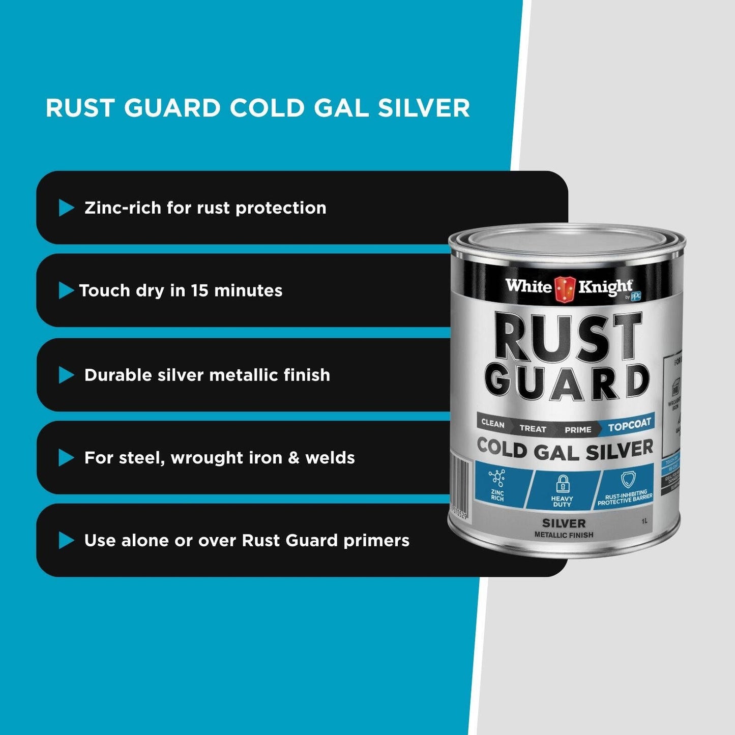 White Knight Rust Guard Cold Gal Silver Primer Paint - 1L