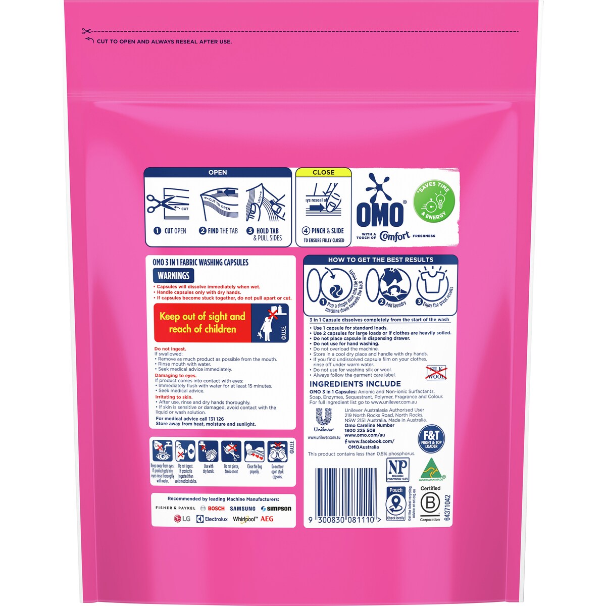 Omo With A Touch Of Comfort Laundry Capsules 3 In 1 50 Pack