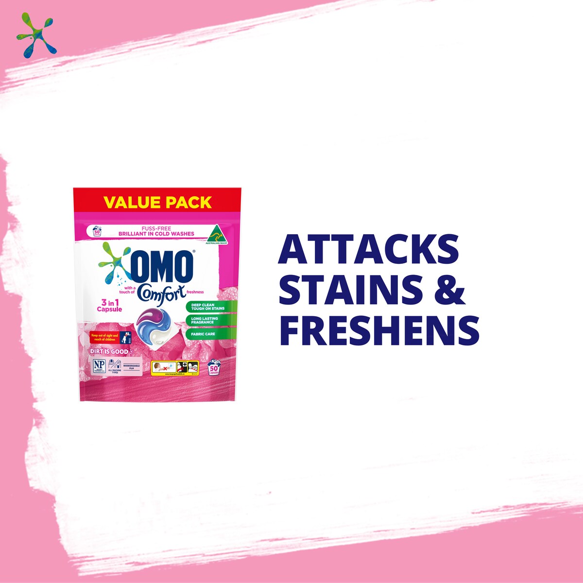 Omo With A Touch Of Comfort Laundry Capsules 3 In 1 50 Pack
