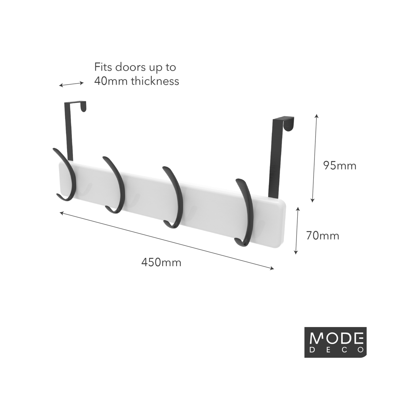 Mode Over Door Hanger - 4 Hooks - 450 x 70 x 45mm
