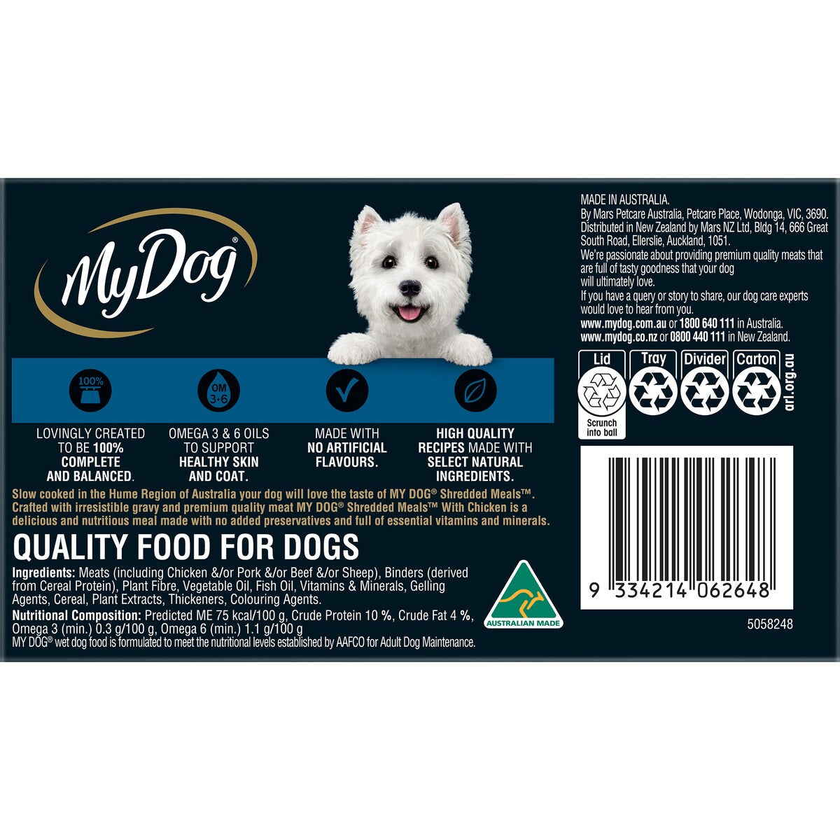 My Dog Shredded Meals Chicken Wet Dog Food 6 x 100g