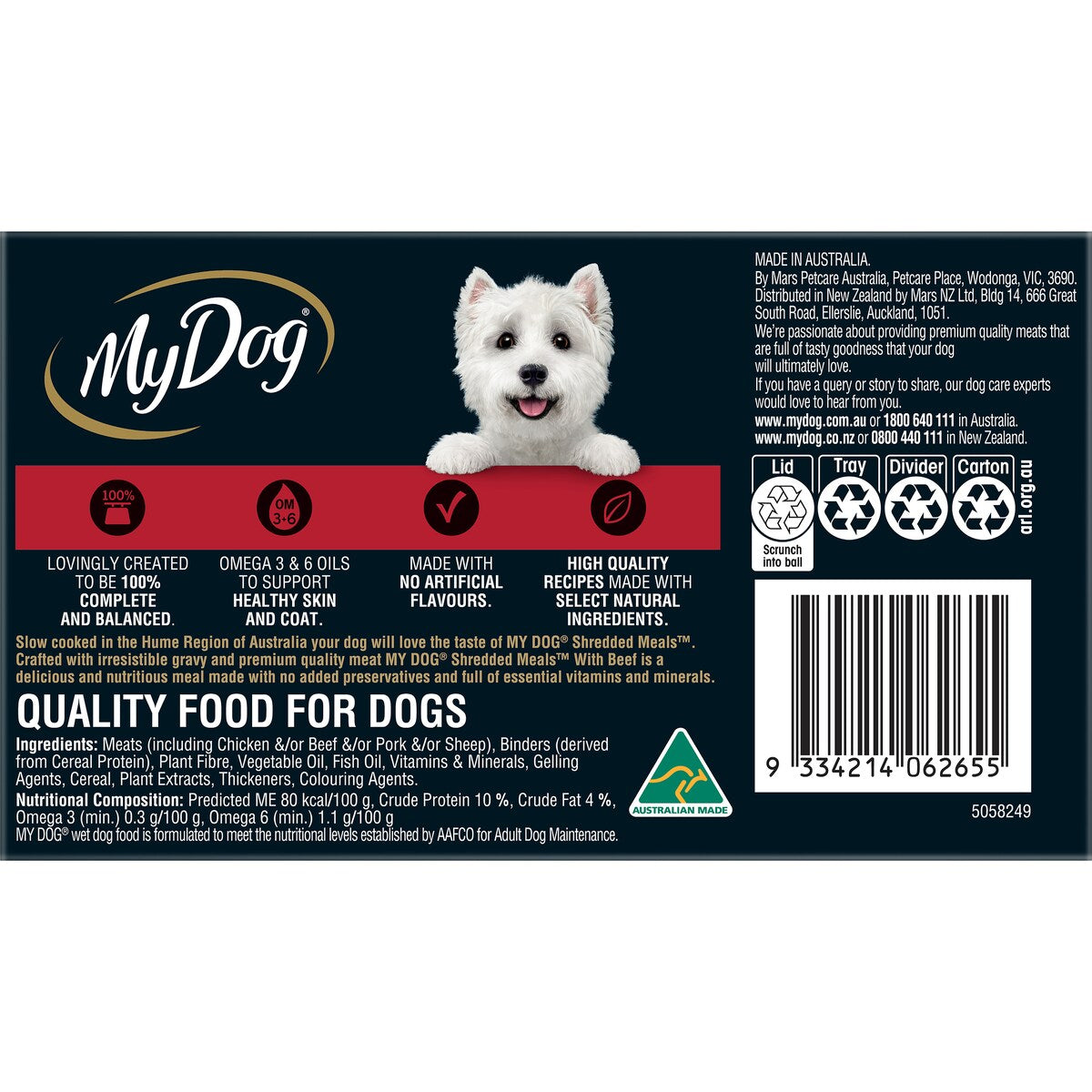 My Dog Shredded Meals Beef Wet Dog Food 6 x 100g