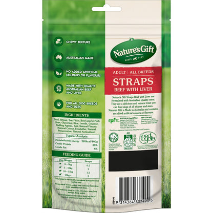 Nature's Gift Beef Straps Dog Treats 150g