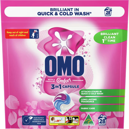 Omo Touch Of Comfort Laundry Liquid Capsules Detergent 28 Pack