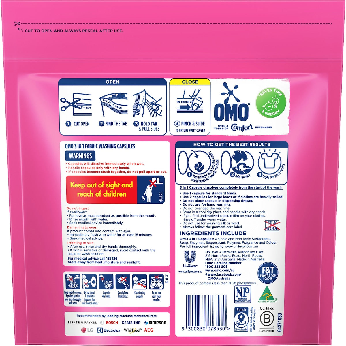 Omo Touch Of Comfort Laundry Liquid Capsules Detergent 28 Pack