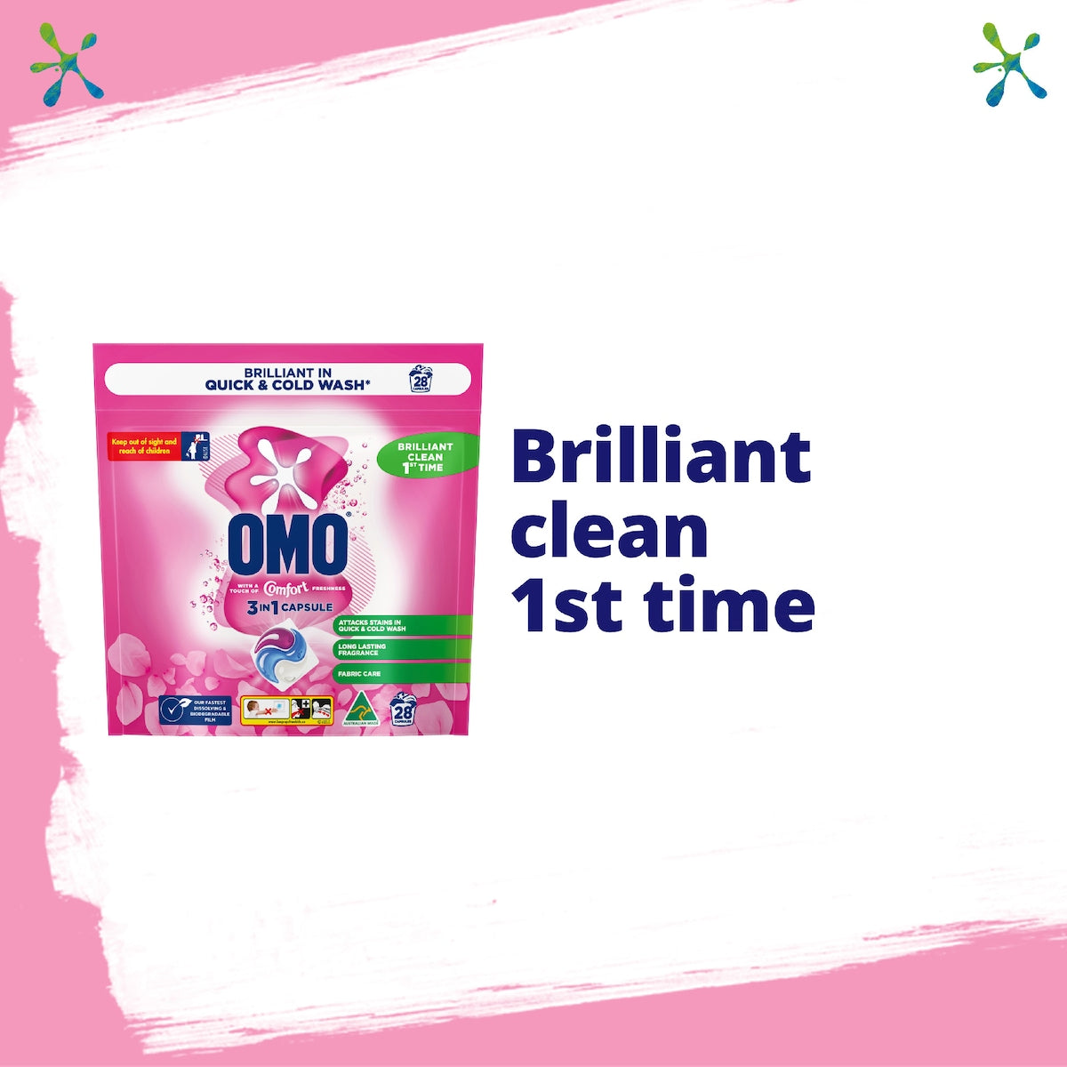 Omo Touch Of Comfort Laundry Liquid Capsules Detergent 28 Pack