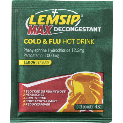 Lemsip Max Cold & Flu Hot Drink Lemon Decongestant With Paracetamol 10 Pack