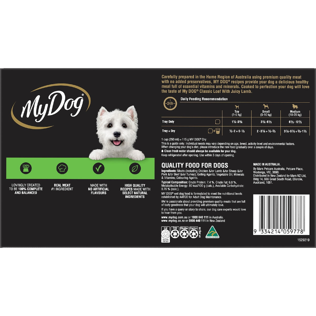 My Dog Adult Classic Loaf Juicy Lamb Wet Food Trays 100g X 24 Pack