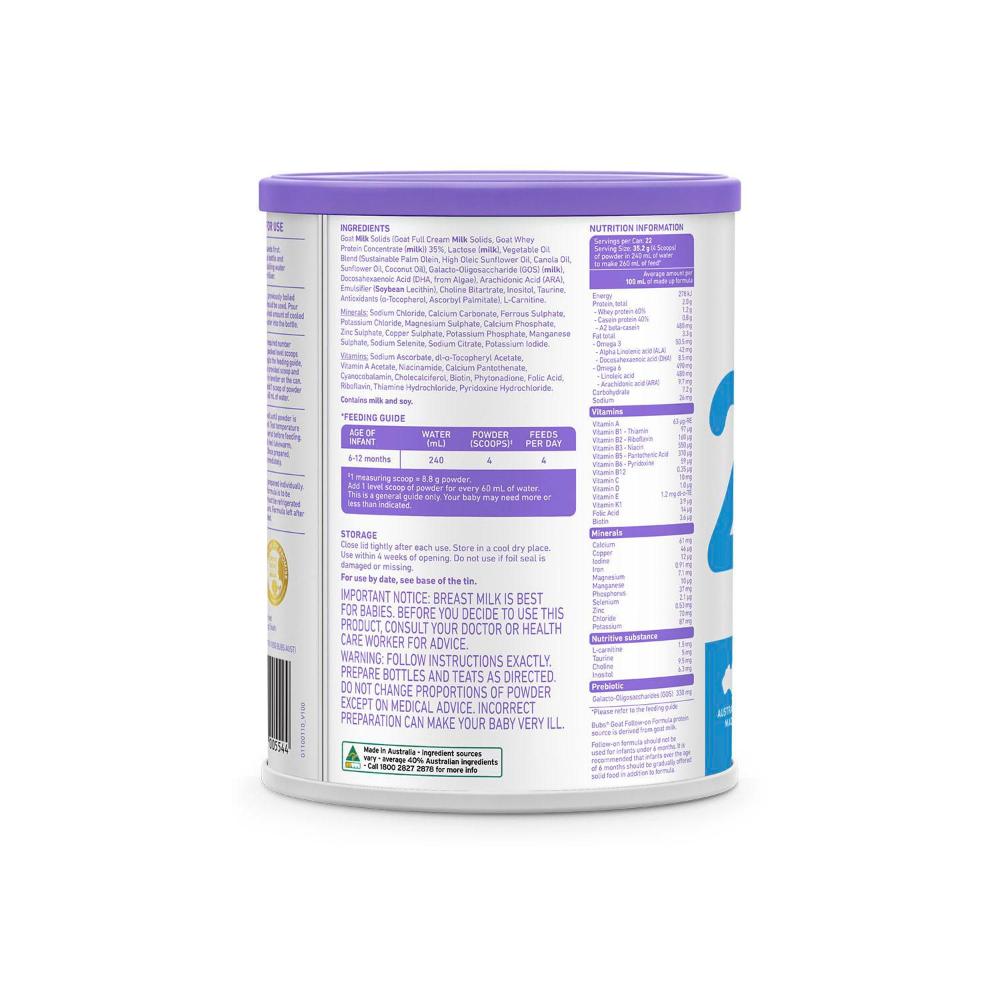 Bubs Goat Milk Follow-on Formula Stage 2 - 800g