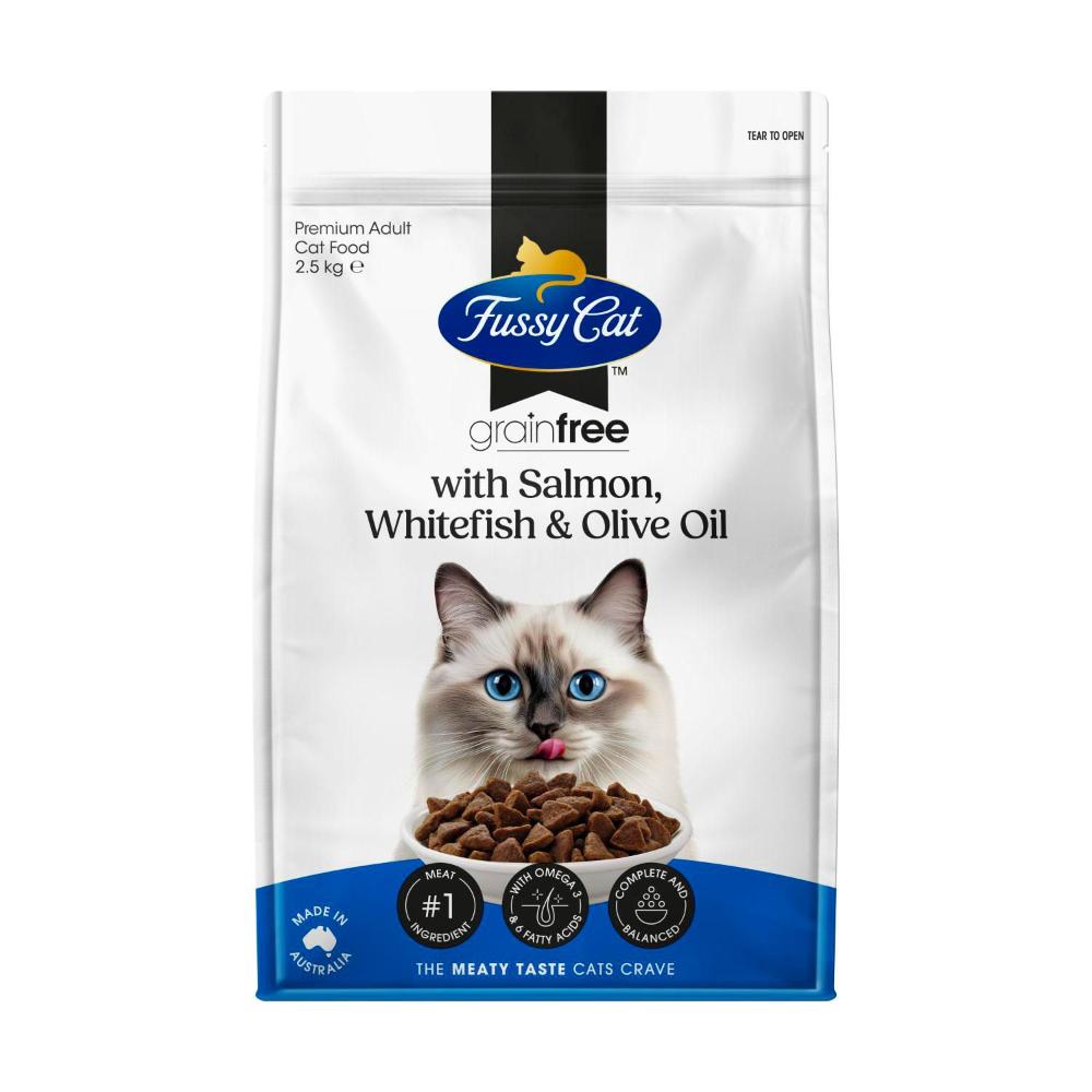 Fussy Cat Grain Free Adult Dry Cat Food With Salmon Whitefish & Olive Oil - 2.5kg