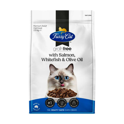 Fussy Cat Grain Free Adult Dry Cat Food With Salmon Whitefish & Olive Oil - 2.5kg