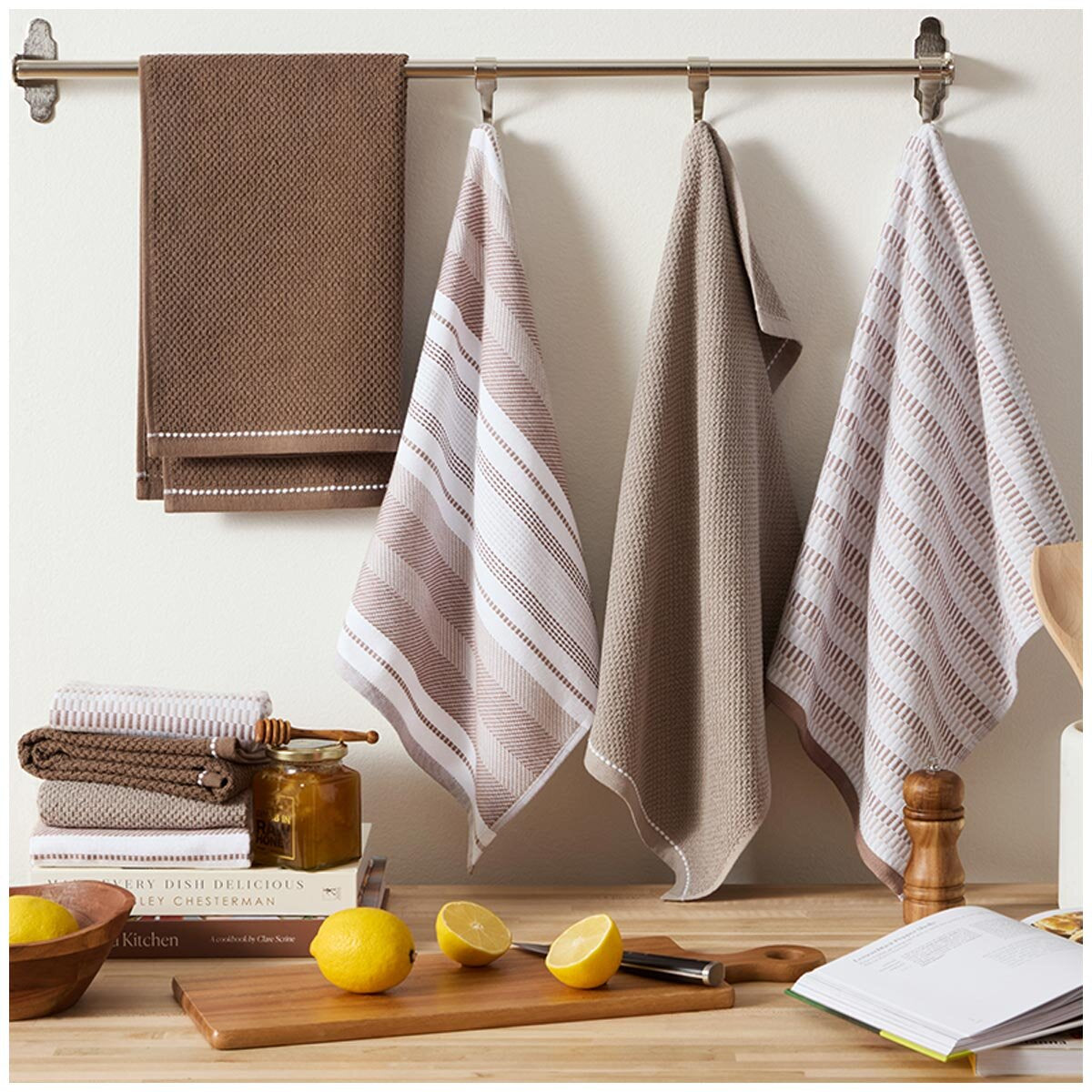 Culinary Classics Shelby Kitchen Towel 8 Pack Mocha
