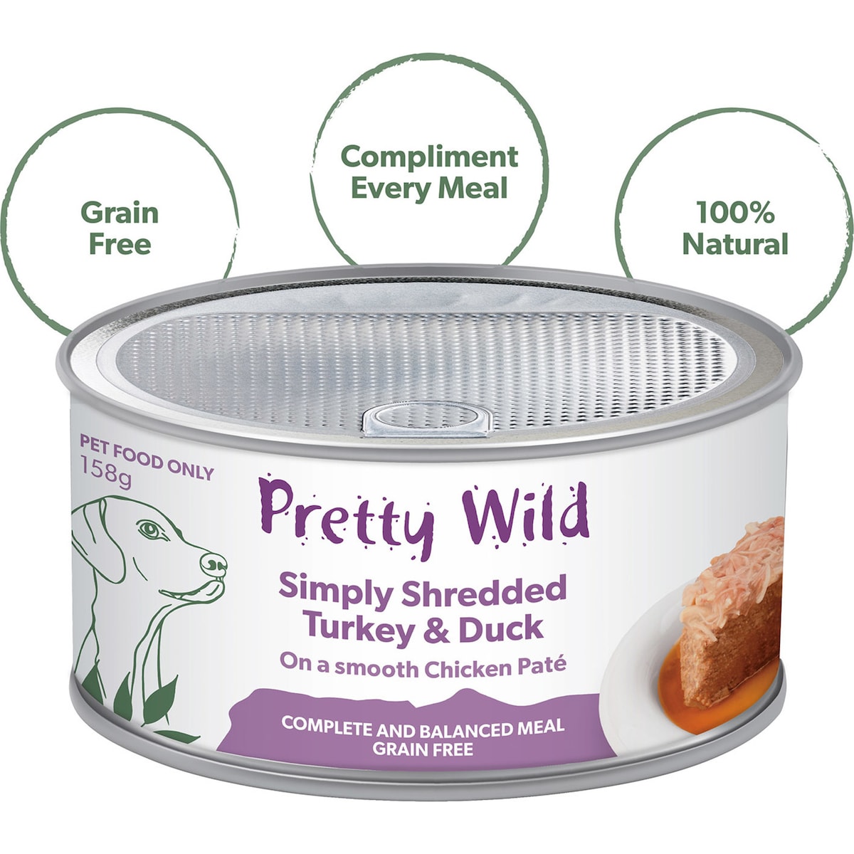 Pretty Wild Simply Shredded Turkey & Duck Dog Food 158g
