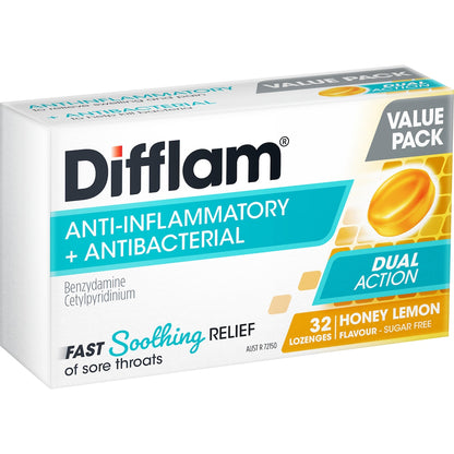 Difflam Dual Action Antibacterial Honey Lemon 32 Pack
