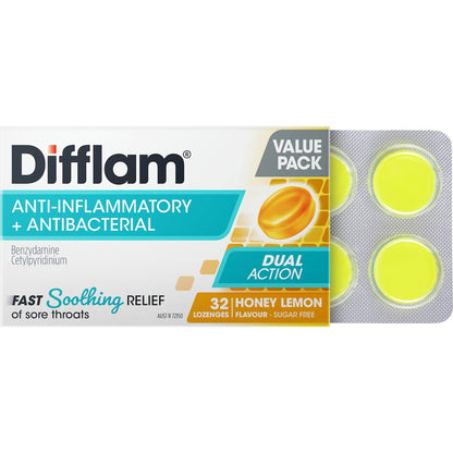 Difflam Dual Action Antibacterial Honey Lemon 32 Pack