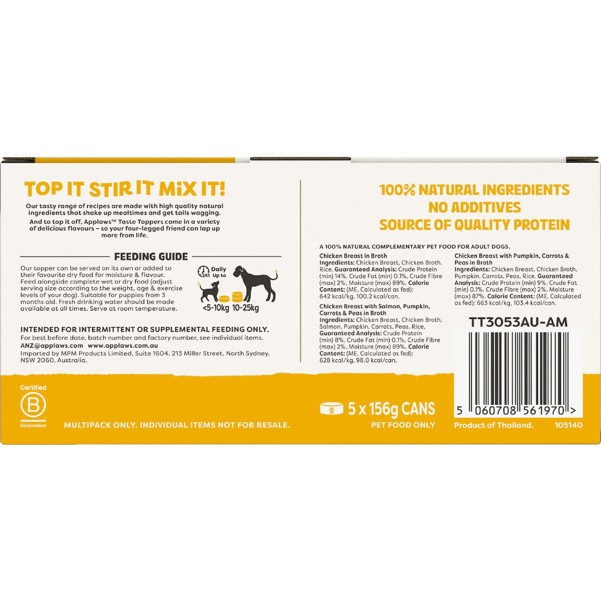 Applaws Taste Toppers Chicken In Broth Wet Dog Food 156g X 5 Pack