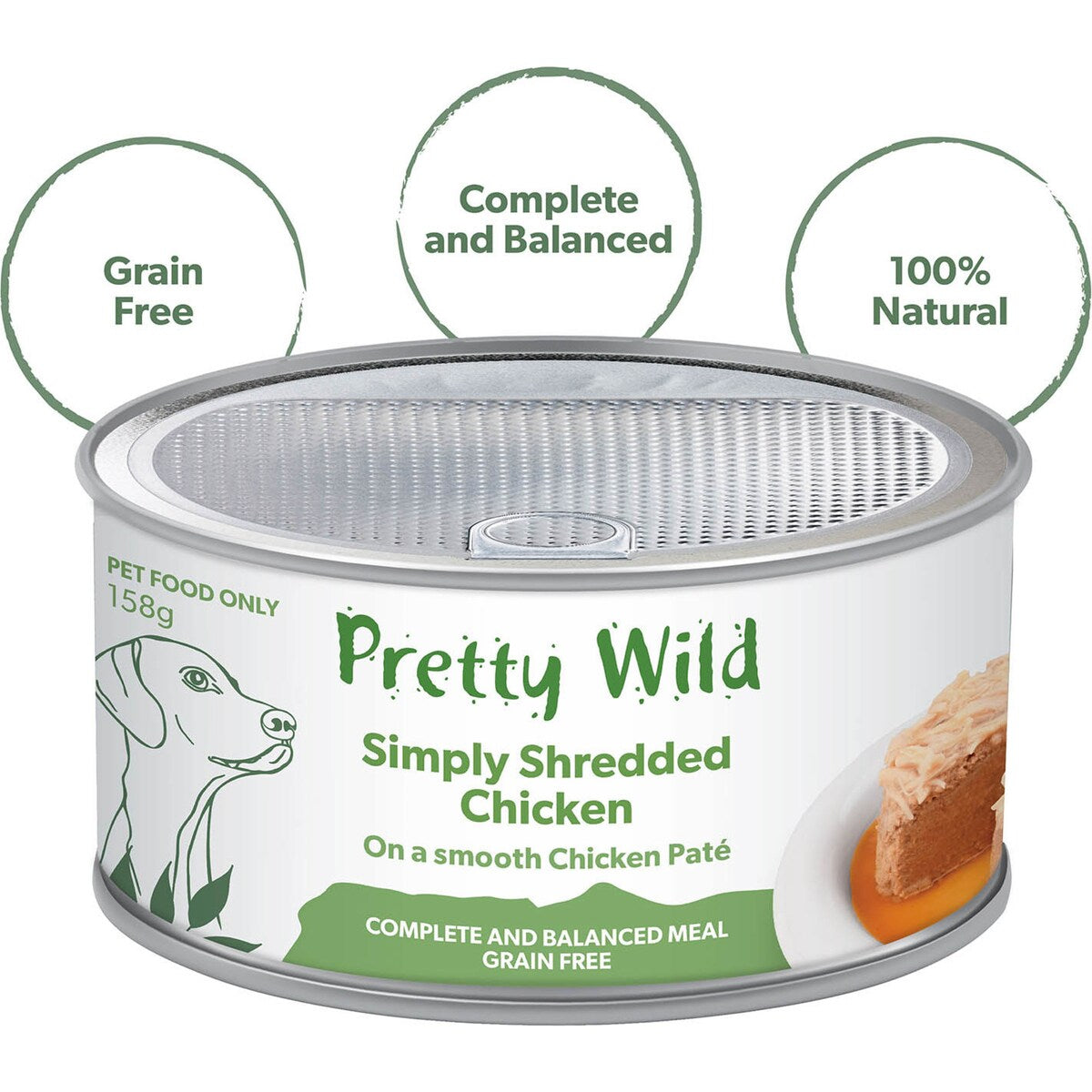 Pretty Wild Dog Food Chicken Shreds On Pate 158g