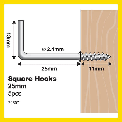 Everhang Square Hook - 25mm - 5 Pack