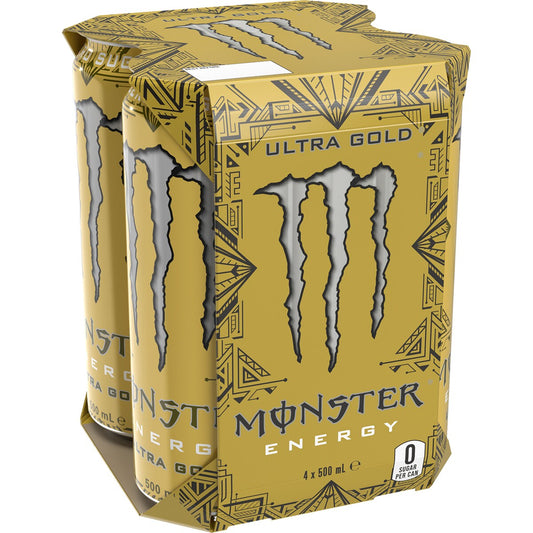 Monster Energy Ultra Gold Cans 500ml x 4 Pack