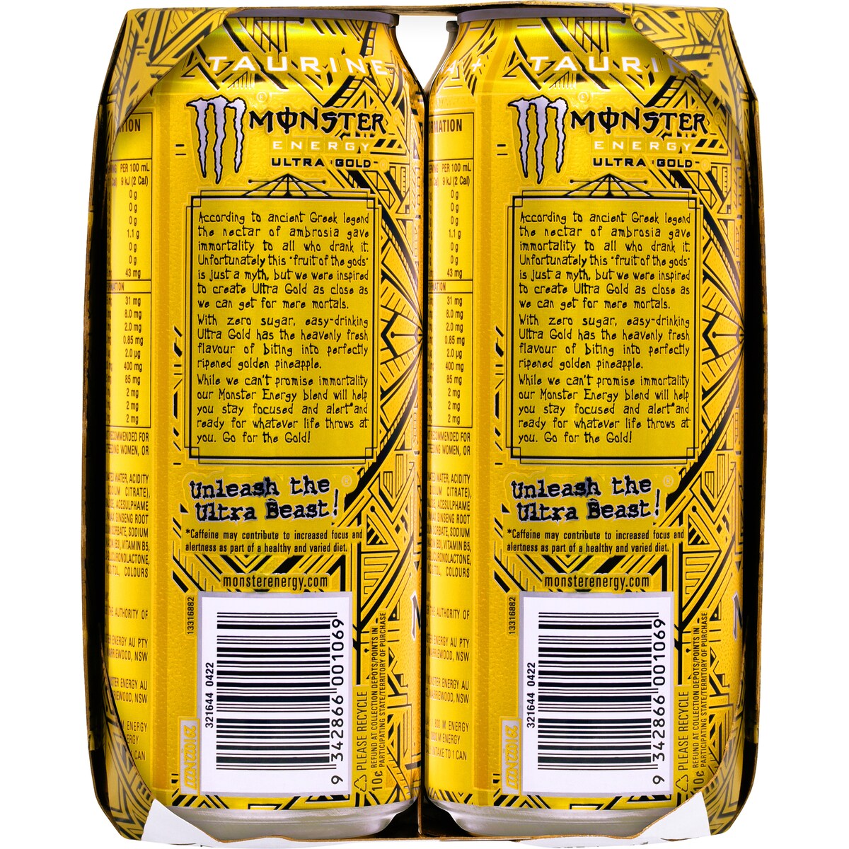 Monster Energy Ultra Gold Cans 500ml x 4 Pack