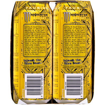 Monster Energy Ultra Gold Cans 500ml x 4 Pack