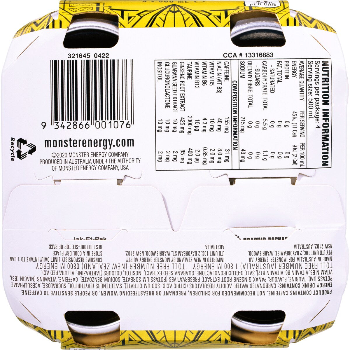 Monster Energy Ultra Gold Cans 500ml x 4 Pack