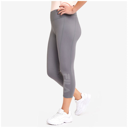 Fila Women's Tory Grey 3/4 Tights with Wide Waistband, Polyester & Elastane Large