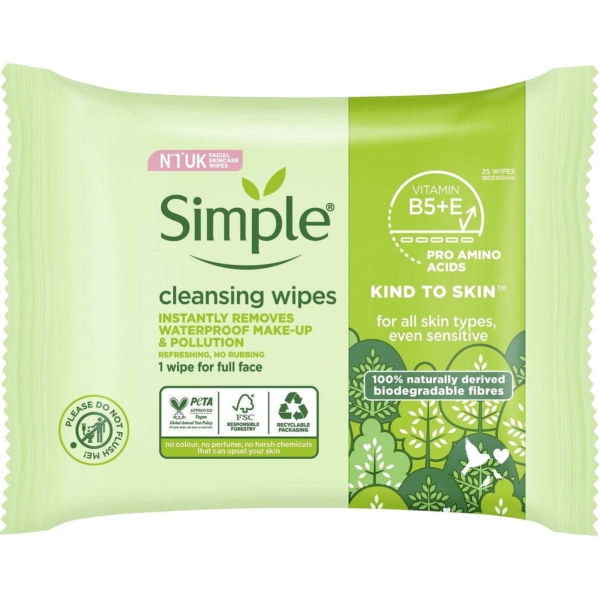 Simple Cleansing Facial Wipes 25 Pack