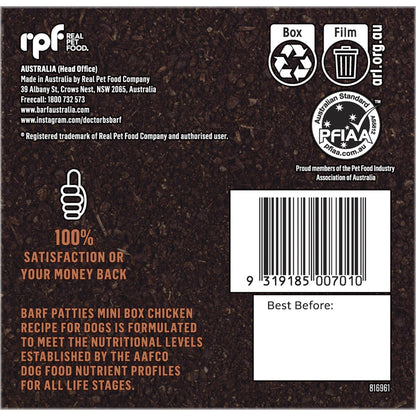 Dr B's Barf Frozen All Stages Dog Food Original Chicken Recipe 8 Pack