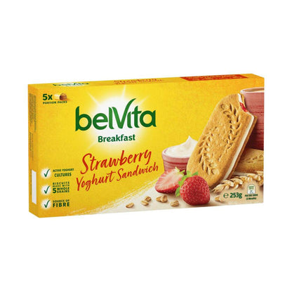Belvita Strawberry Yoghurt Sandwich Breakfast Biscuits 5 Pack - 253g