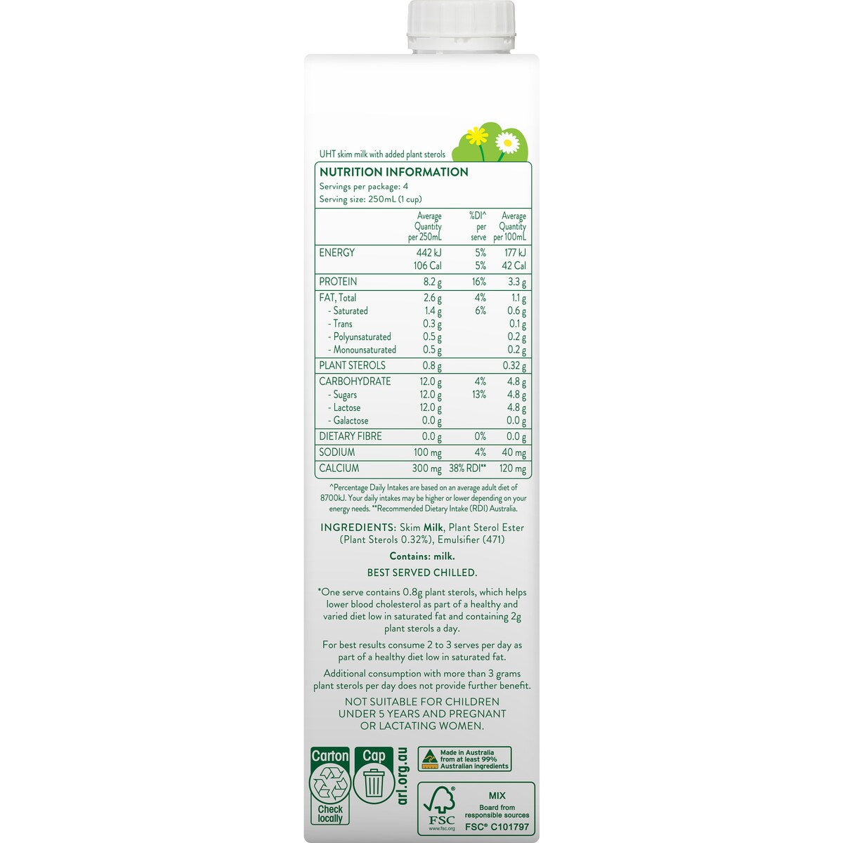 Australias Own Lower Cholesterol Milk 1l
