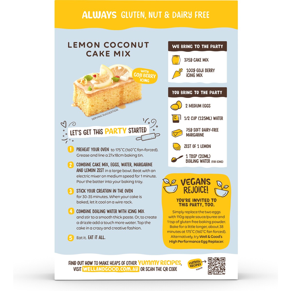 Well & Good Lemon Coconut Cake Mix 475g