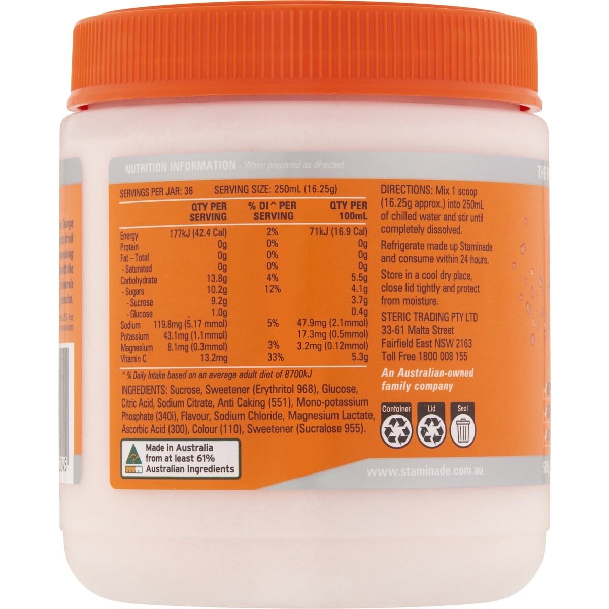 Staminade Hydrate Electrolyte Powder Orange 585g