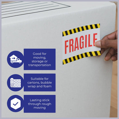 Packz Fragile Labels - 110 x 75mm - 60 Pack