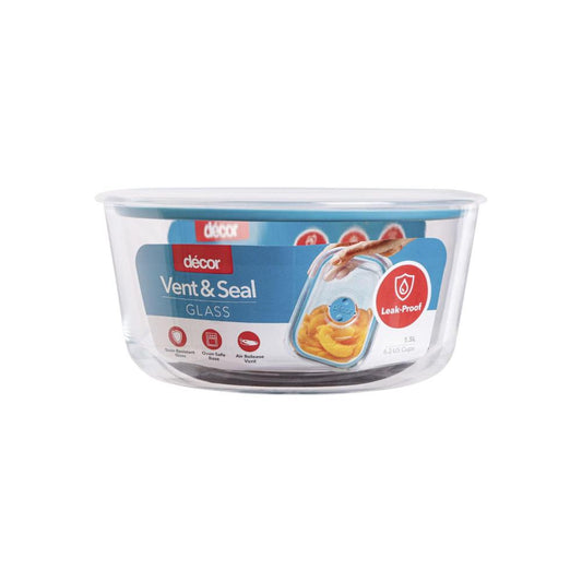Decor Vent & Seal Leak Proof Glass Round Container 1.5l - 1 Each