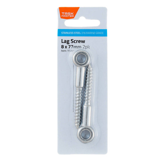 Taskmaster Lag Screw - 8 x 77 mm - 316 Stainless Steel - 2pk