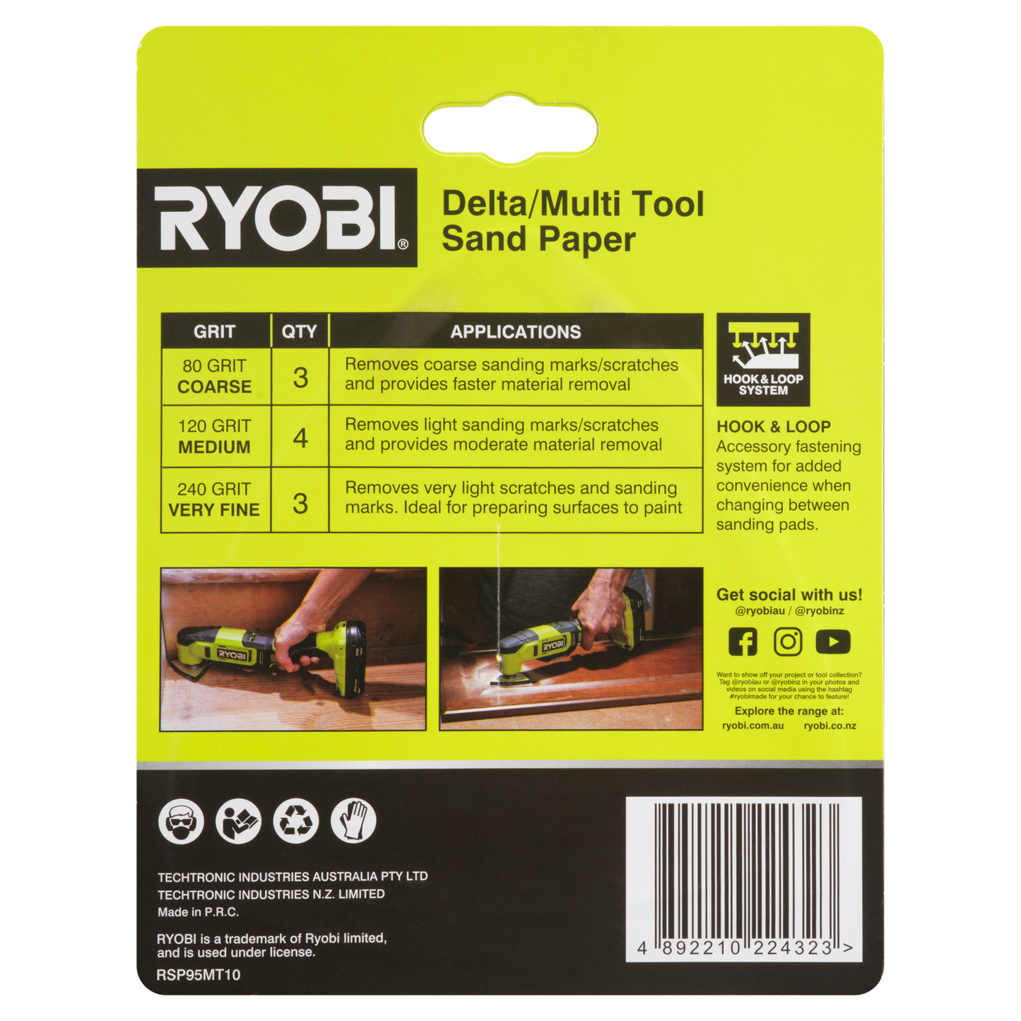 Ryobi Delta Multi Tool Sanding Set - 95mm - 80/120/240 Grit - 10 Piece