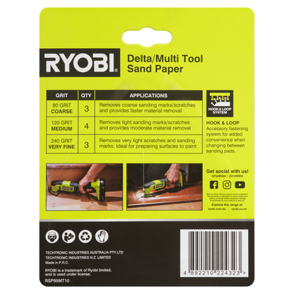 Ryobi Delta Multi Tool Sanding Set - 95mm - 80/120/240 Grit - 10 Piece