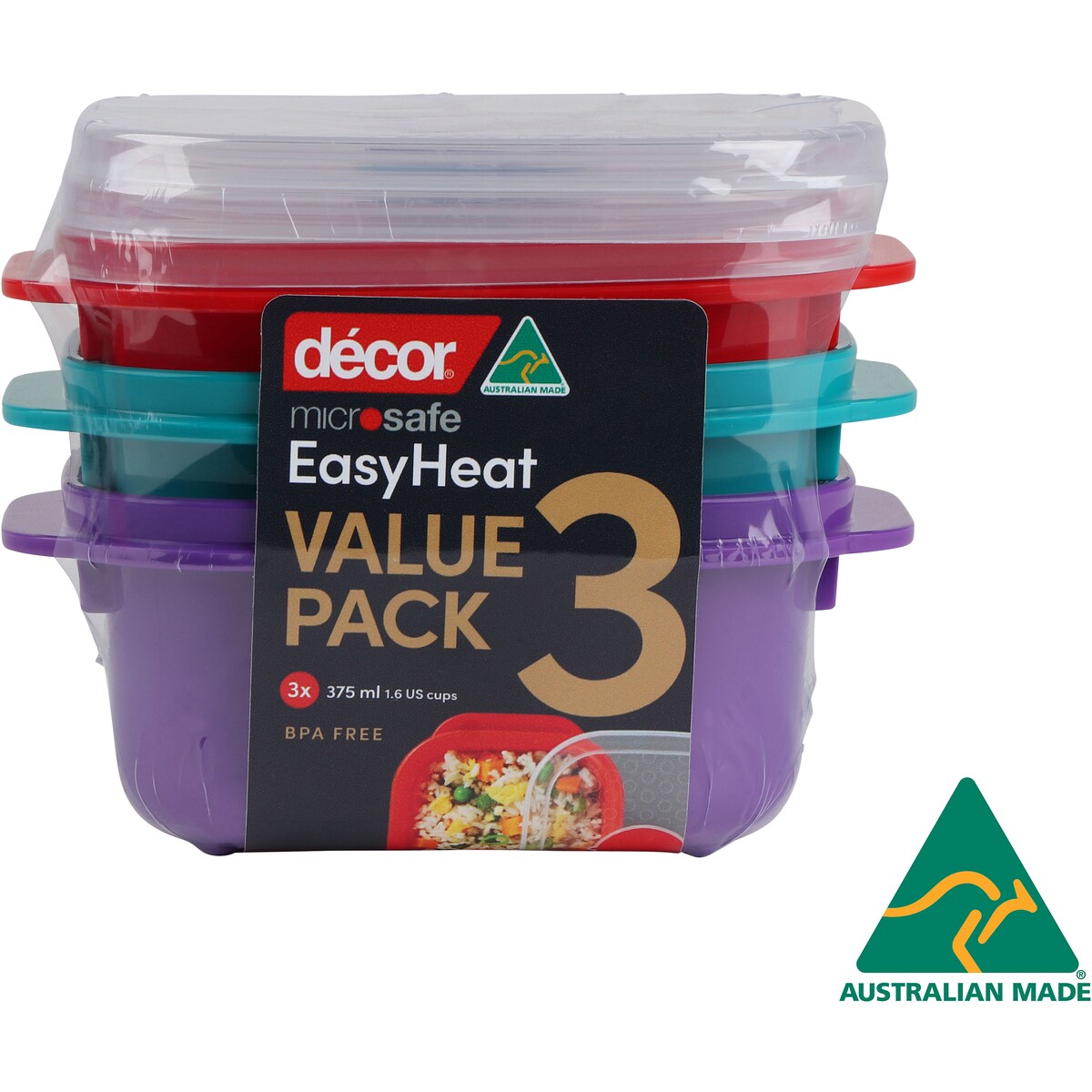 Decor Microsafe Jewel Microwavable Container Set 375ml X 3 Pack