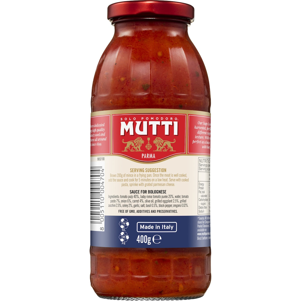 Mutti Sugo Semplice Pasta Sauce Bolognese 400g