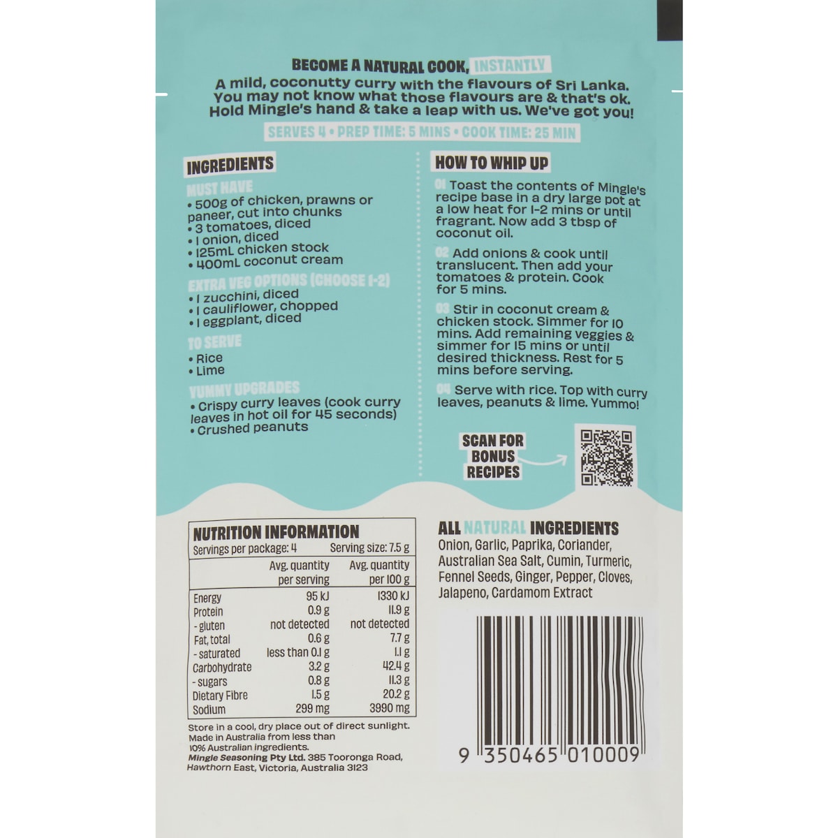 Mingle Sri Lankan Coconut Turmeric Curry Recipe Base 30g