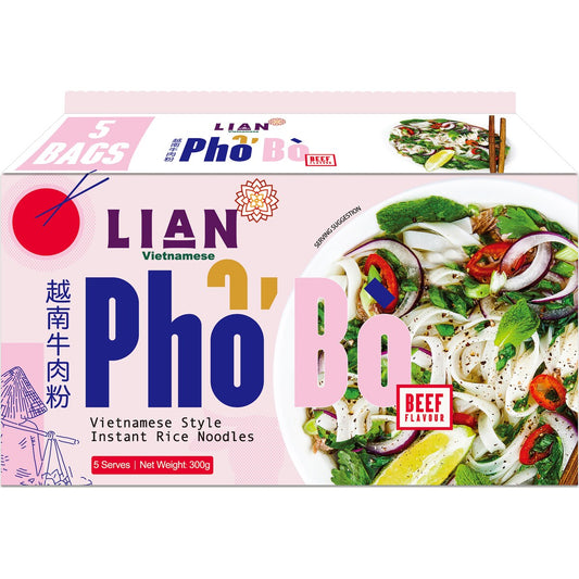 Lian Pho Bo Vietnamese Style Instant Rice Noodles Beef 60g X 5 Pack