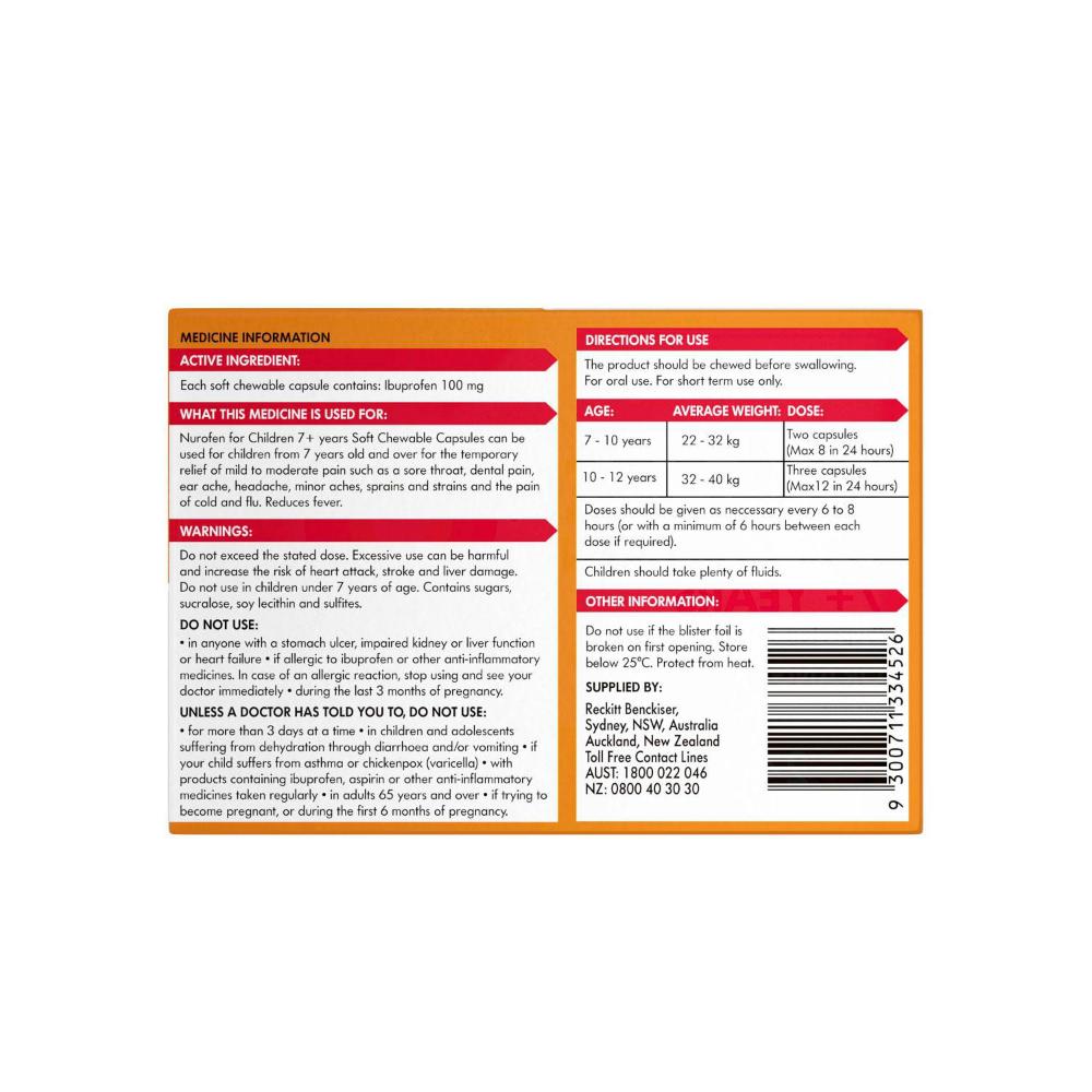 Nurofen Children 7+ 100mg Orange Chewable Capsules - 24 pack