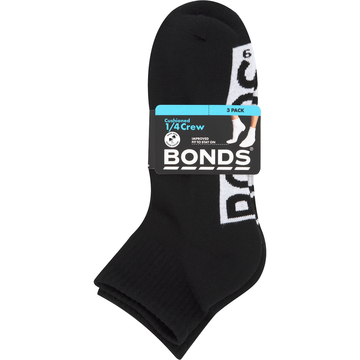 Bonds Mens Sport 1/4 Socks Size 6-10 Assorted 3 Pack