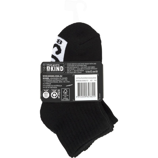 Bonds Kids Socks Sport 1/4 Size 9-12 Assorted 3 Pack