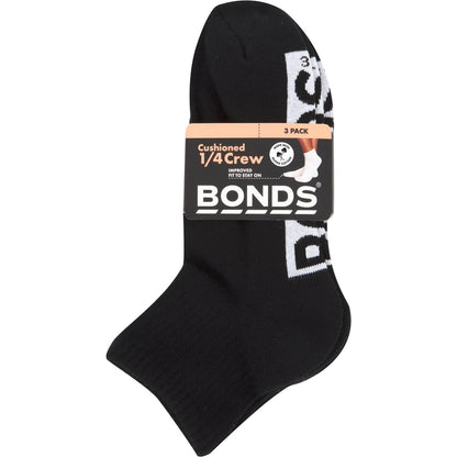 Bonds Womens Socks 1/4 Sports Size 3-8 Assorted 3 Pack