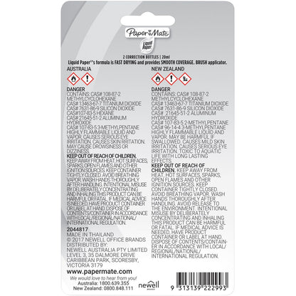 Paper Mate Liquid Paper White Out, Correction Fluid 20ml 2 Pack